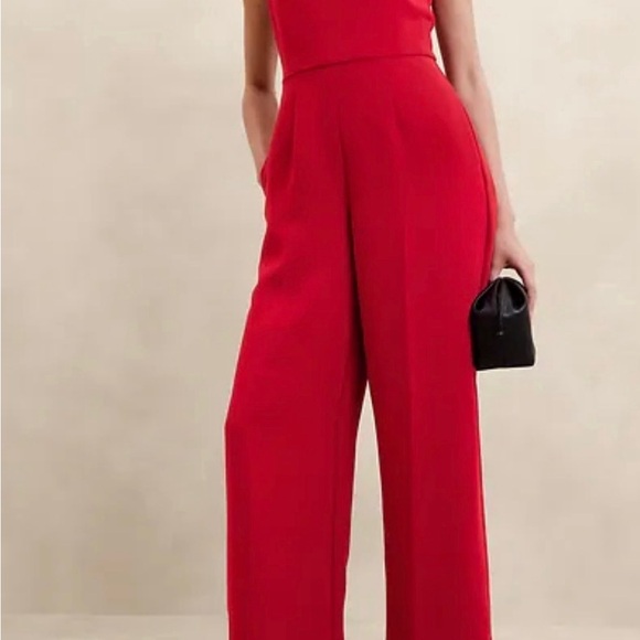 NWT BANANA REPUBLIC Cowl Neck Wide Leg Red Jumpsuit Sz 8P - Picture 6 of 7